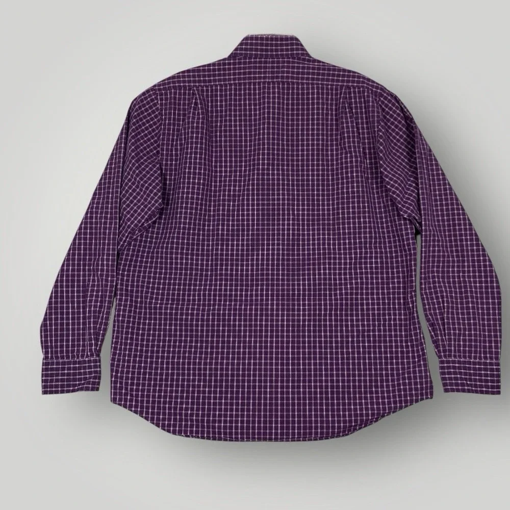 Polo Ralph Lauren Shirt Mens 17.5 XL Purple White Plaid Regent‎ Button Up